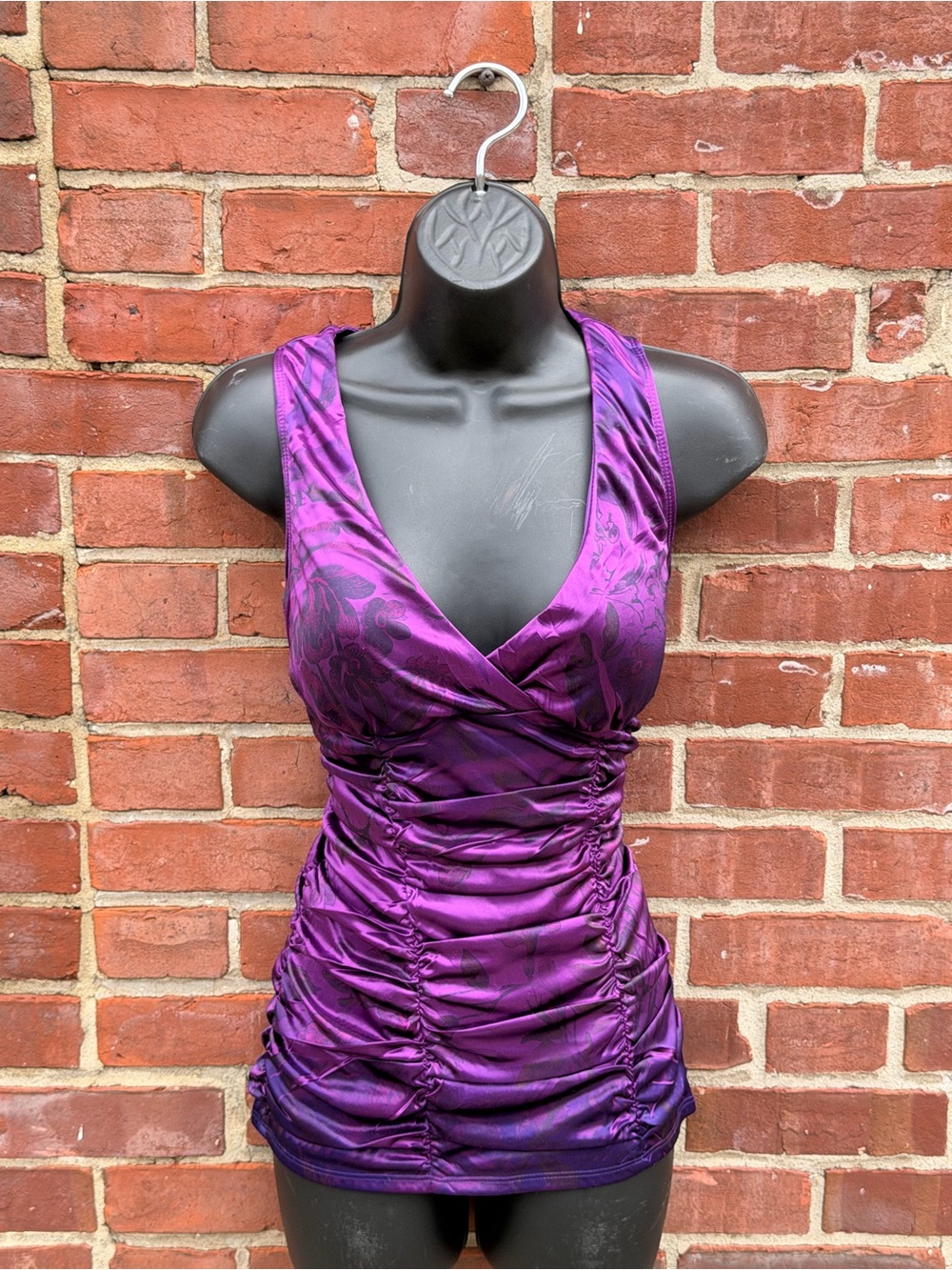 Purple Ruched V-Neck Tank Top